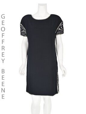 GEOFFREY BEENE Vintage Black and Silver Lamè Shortsleeve Cocktail Dress, SZ8-10